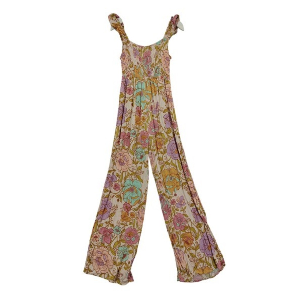 Free People Womens Romantic Retro 70s Rolling Hills Jumpsuit M Wide Leg Smocked - Picture 7 of 17